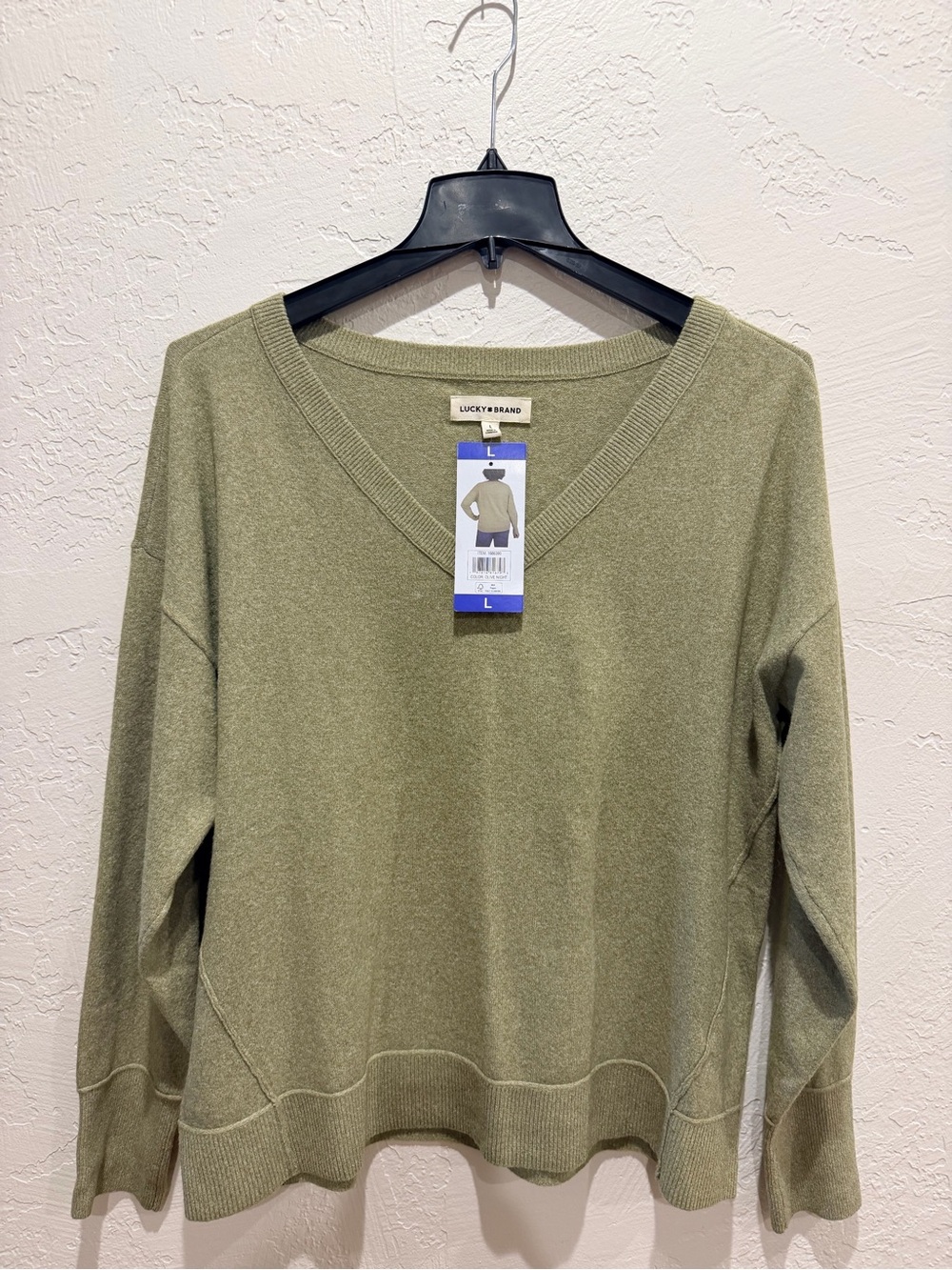 Lucky Brand Olive Green V-Neck Knit Sweater
